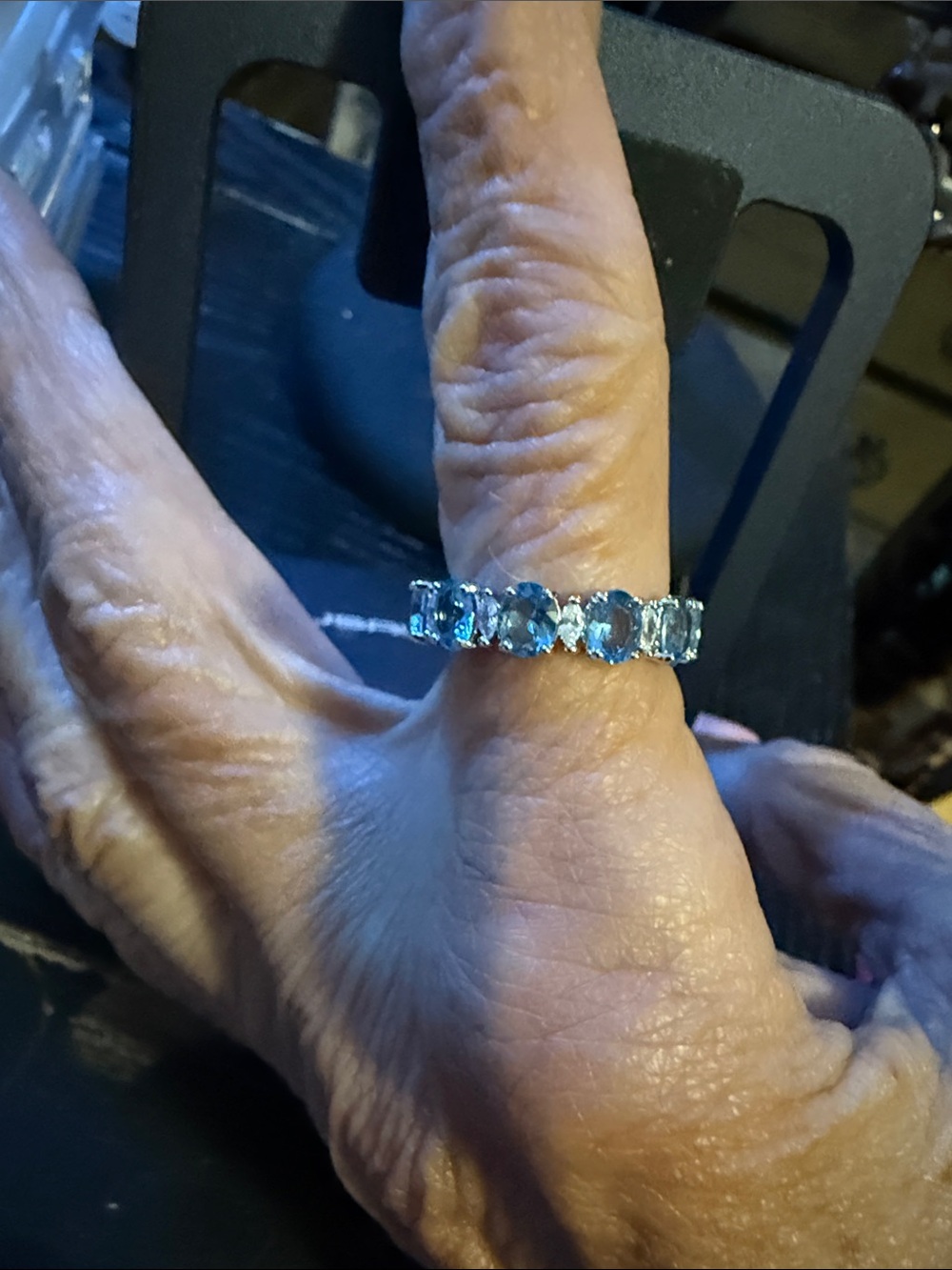 BP Elegant rhodium plated Blue Gemstone Eternity Ring -